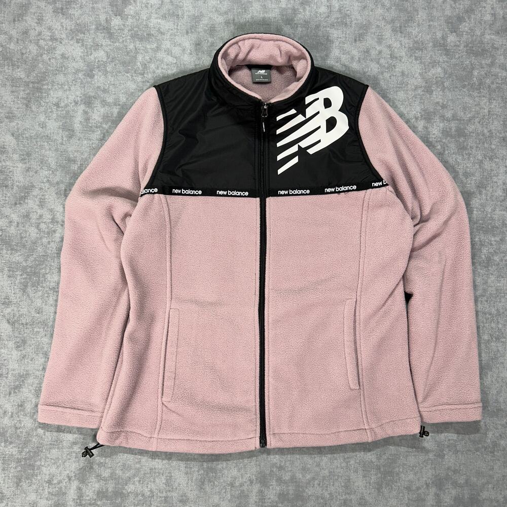 New Balance Y2K Fleece Jacket Pink Black Full Zip Big Logo Womens L
